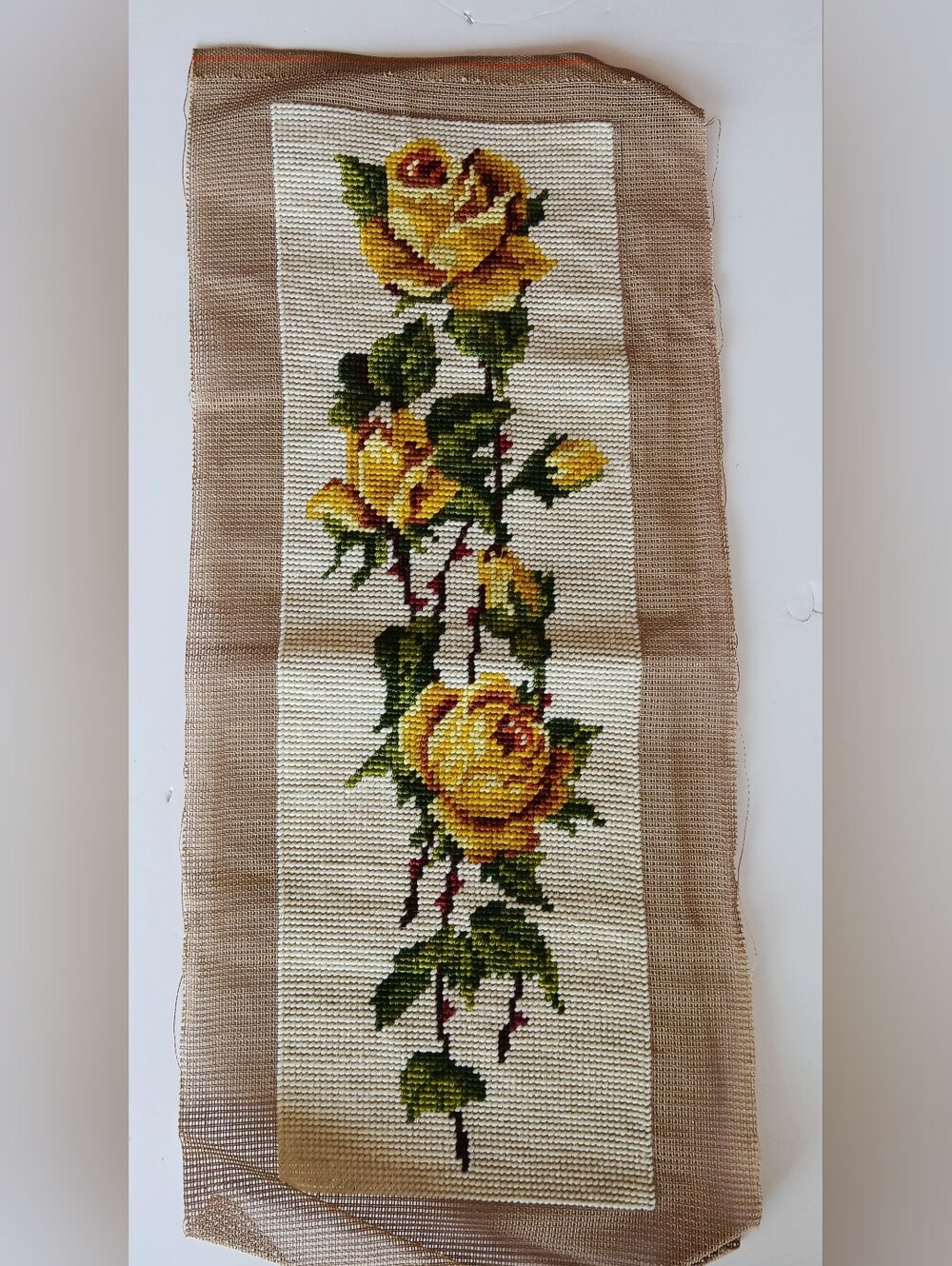 Vintage Handcrafted Yellow Rose Needlepoint Unframed